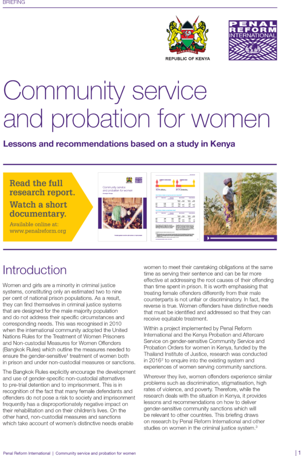 Community Service and Probation For Women: Lessons and Recommendations Based on A Study in Kenya