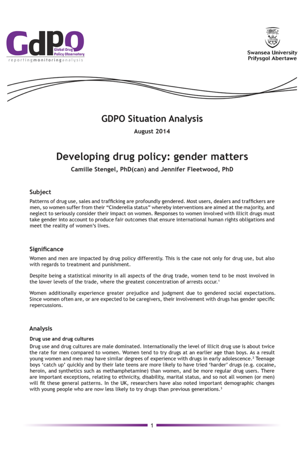 Developing Drug Policy Gender Matters