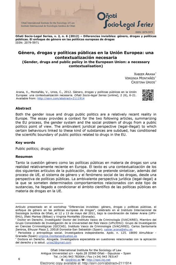 Gender, Drugs And Public Policy In The European Union: A Necessary Contextualisation