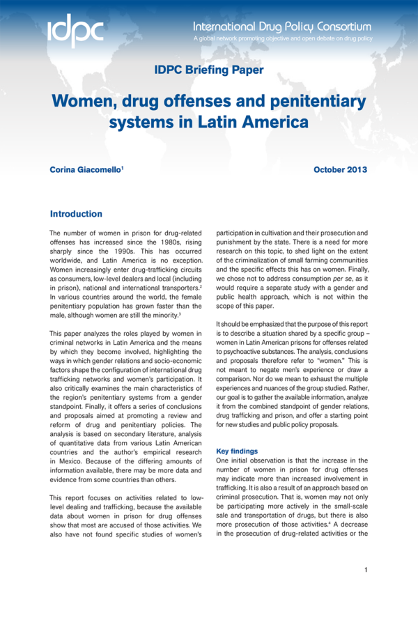 IDPC Briefing Paper – Women, Drug Offences and Penitentiary Systems in Latin America