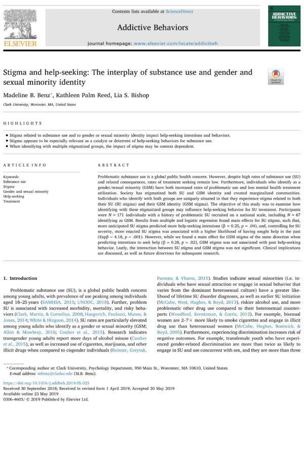 Stigma And Help-seeking: The Interplay Of Substance Use And Gender And Sexual Minority Identity