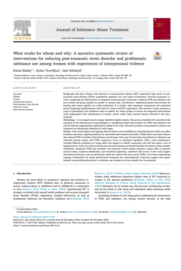 What Works For Whom And Why: A Narrative Systematic Review Of Interventions For Reducing Post-traumatic Stress Disorder And Problematic Substance Use Among Women With Experiences Of Interpersonal Violence