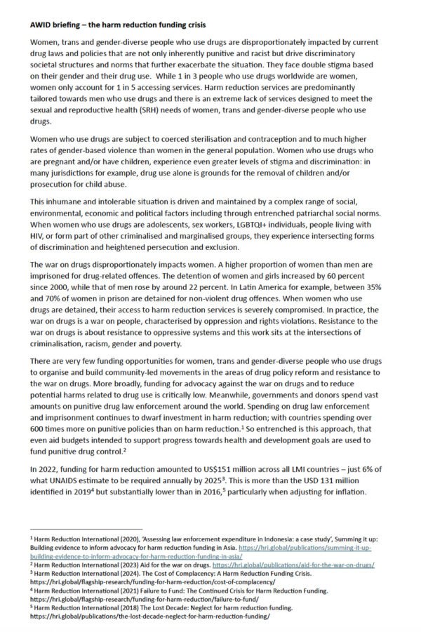 The harm reduction funding crisis – an AWID briefing